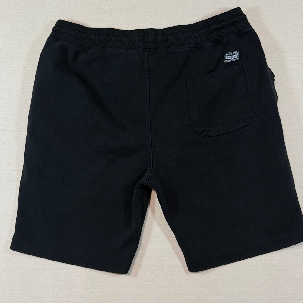 Armani Jeans Mens XXL Slim Fit Large Sweat Shorts Black Italy AJ Logo Drawstring - Picture 2 of 9